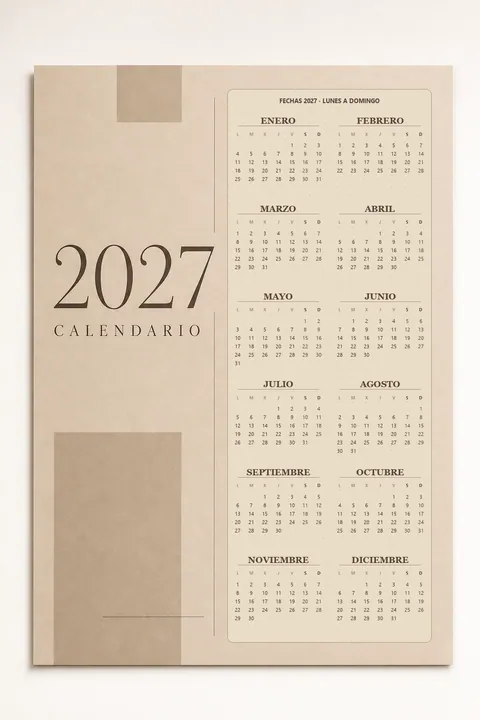 Vista previa vertical de un calendario 2027 beige editorial elegante
