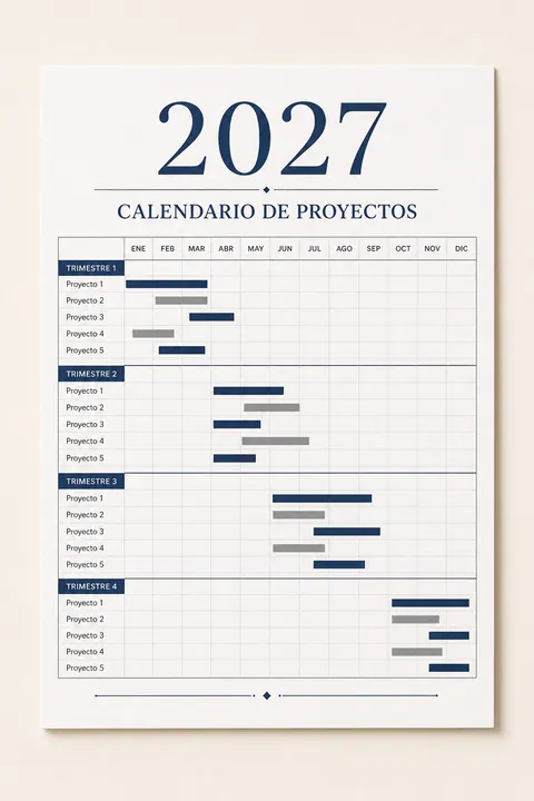 Vista previa vertical de un calendario 2027 para oficina y negocios en azul tinta