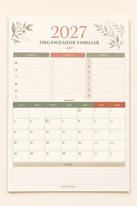 Vista previa vertical de un calendario 2027 familiar para organizar el hogar