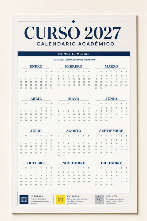 Vista previa vertical de un calendario 2027 académico y estudiantil