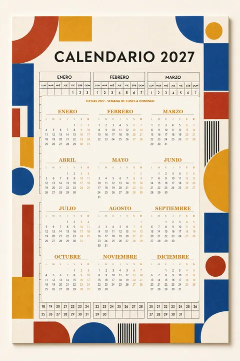 Vista previa vertical de un calendario 2027 geométrico contemporáneo