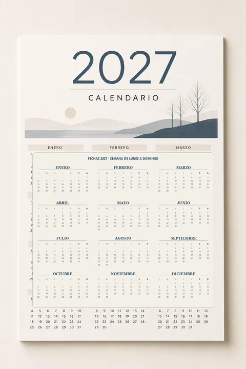 Vista previa vertical de un calendario 2027 escandinavo minimalista en tonos de pizarra