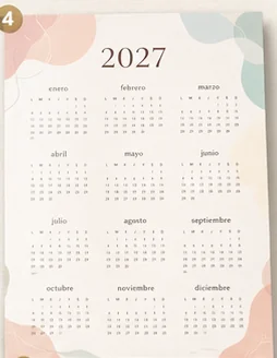 Calendario anual 2027 con detalles pastel