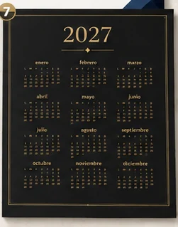 Calendario anual 2027 negro y dorado