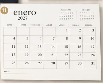 Calendario mensual de enero de 2027